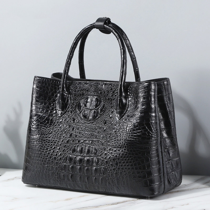 Crocodile Shoulder Tote Bag Crossbody Handbag for Women-Black