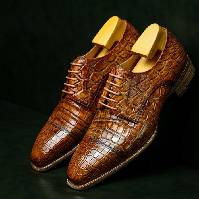 Alligator Cap-Toe Derby Business Dress Shoes