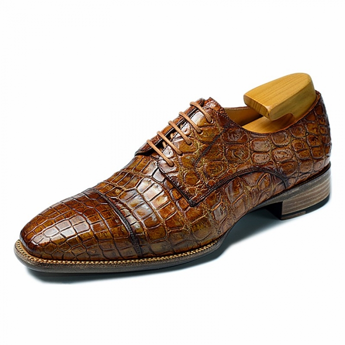 Alligator Cap-Toe Derby Business Dress Shoes for Men