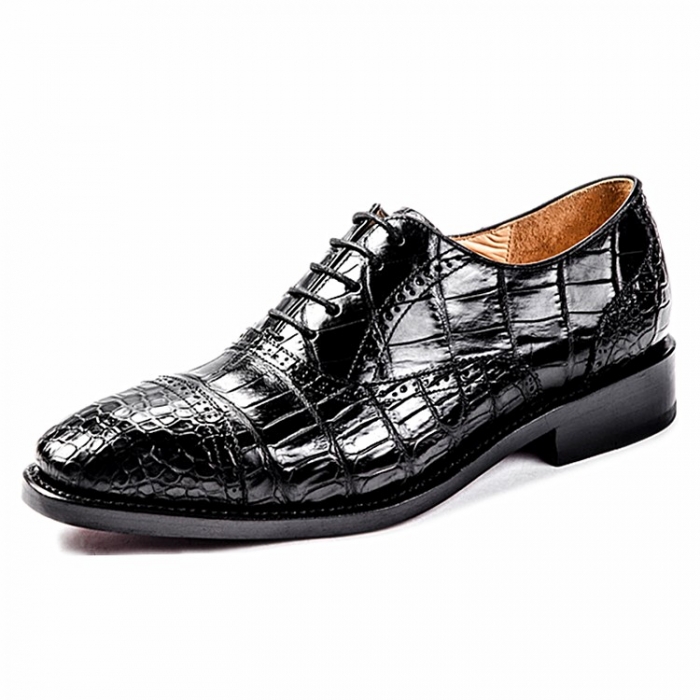 Alligator Cap-Toe Lace-up Oxford Dress Shoes