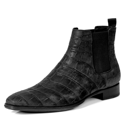 Alligator Chelsea Boots Alligator Slip On Dress Boots-Black Suede