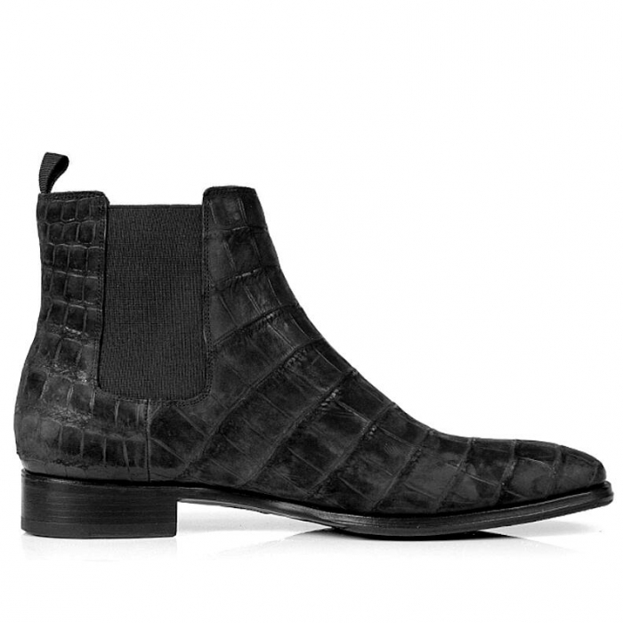 Alligator Chelsea Boots Alligator Slip On Dress Boots-Black Suede-Side