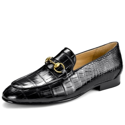 Alligator Leather Horsebit Slip On Dress Loafers