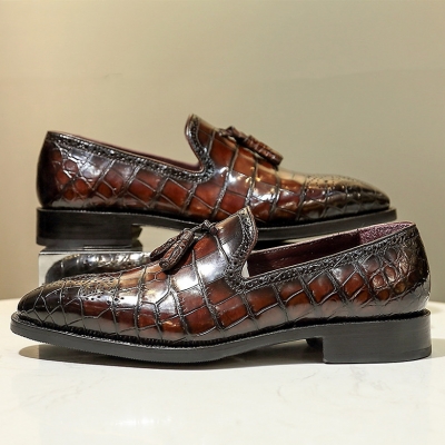 Handcrafted Genuine Alligator Leather Tassel Semi Formal Loafer