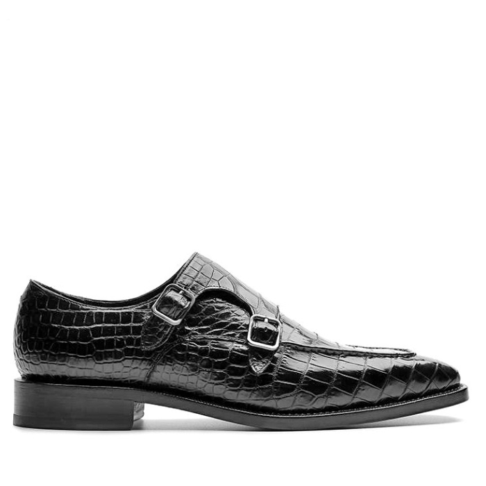 Alligator Monk Strap Buckle Loafers Slip on Oxford Shoes-Side
