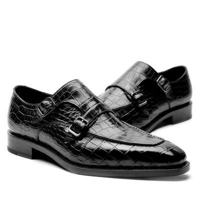 Mens Alligator Dress Shoes Monk Strap Buckle Loafers Slip on Oxford Shoes
