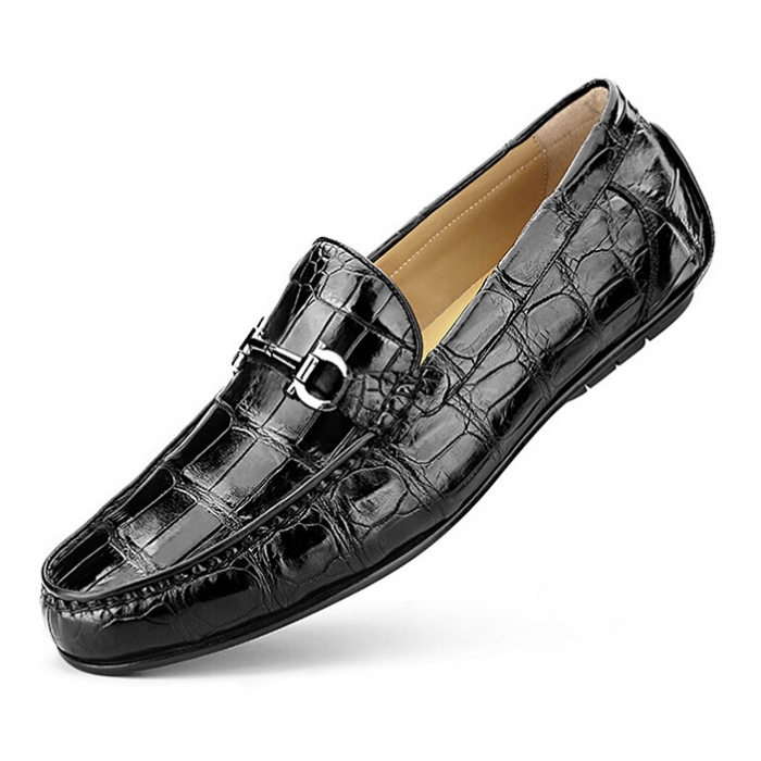 Alligator Penny Loafers Driving Style Moccasin Shoes-Black