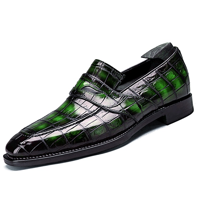 Alligator Penny Loafers Formal Slip-On Shoes-Green