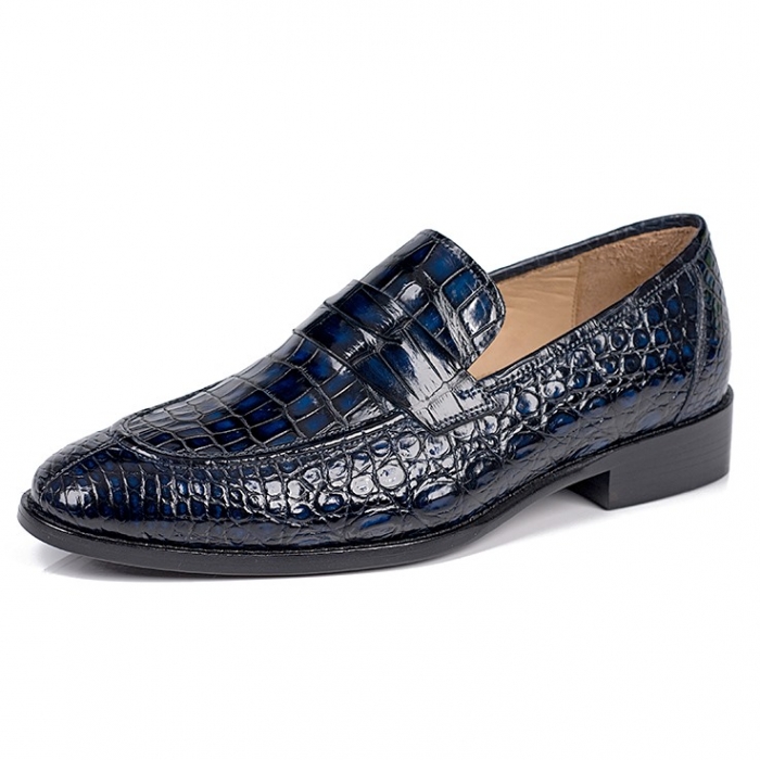 Alligator Penny Slip-On Leather Lined Loafers-Blue
