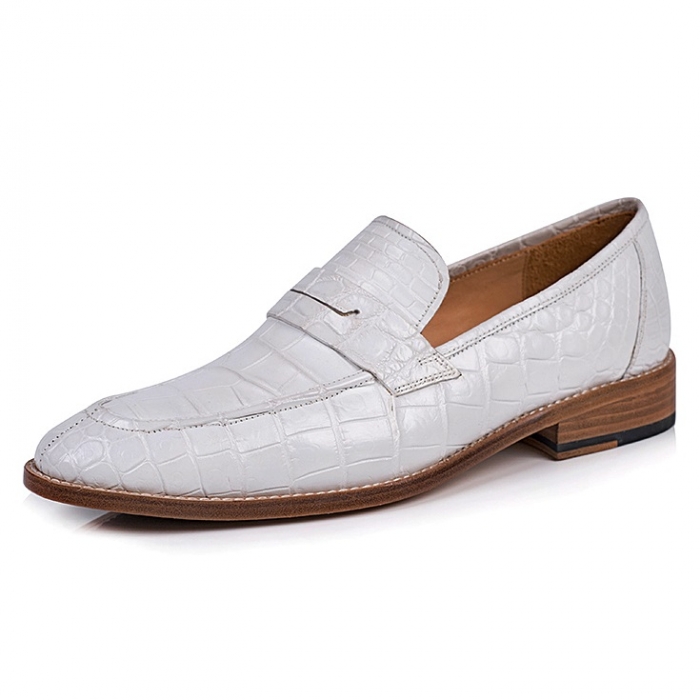 Alligator Penny Slip-On Leather Lined Loafers-White