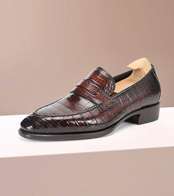 Alligator Penny Slip-On Leather Lined Loafers for Men