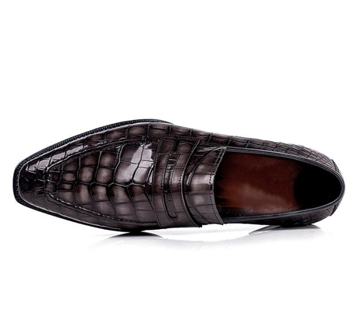 Alligator Skin Slip-On Dress Penny Loafers for Men-Gray-Upper
