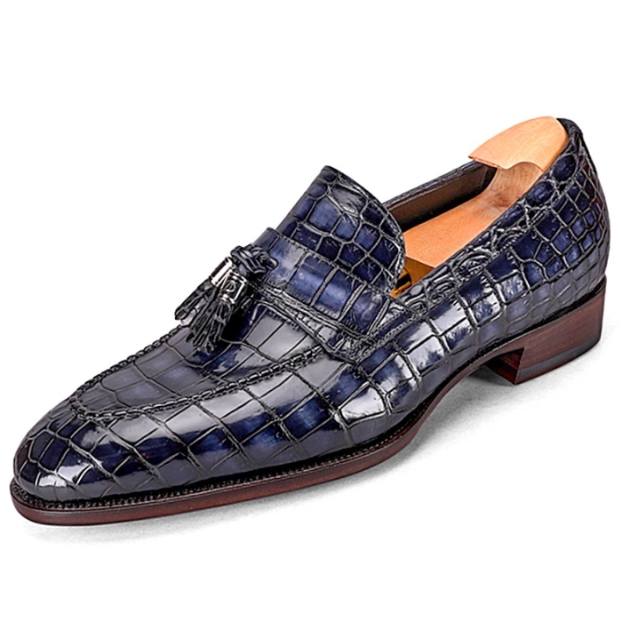 Alligator Tassel Loafer in Goodyear Welted-Blue