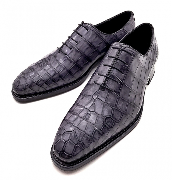 Alligator Wholecut Oxfords Leather Sole Goodyear Welted Dress Shoes-Gray-2