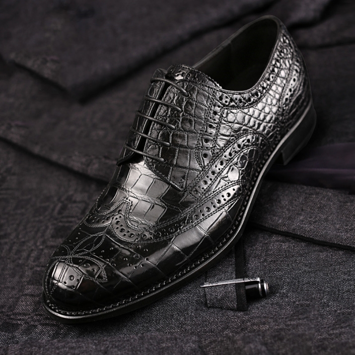 Classic Alligator Wingtip Oxford Business Dress Shoes for Men