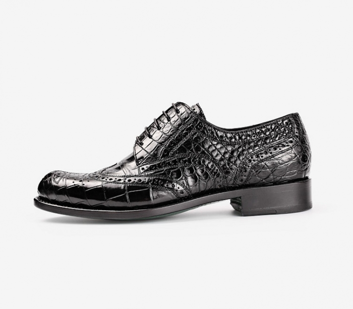 Classic Alligator Wingtip Oxford Business Dress Shoes for Men-Side