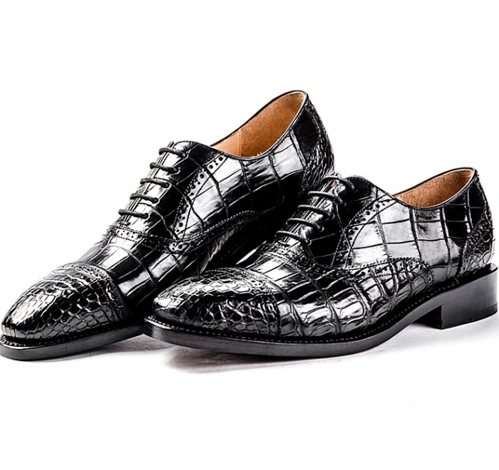 Formal Alligator Cap-Toe Lace-up Oxford Dress Shoes-Black