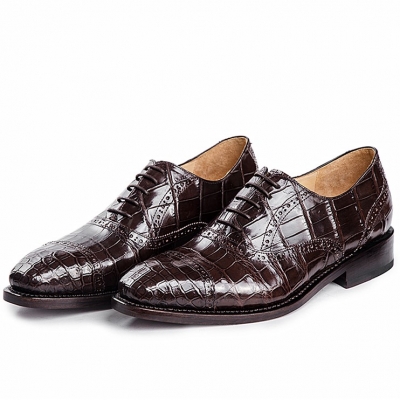 Formal Alligator Cap-Toe Lace-up Oxford Dress Shoes-Brown