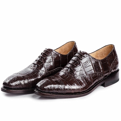 Formal Alligator Cap-Toe Lace-up Oxford Dress Shoes-Brown