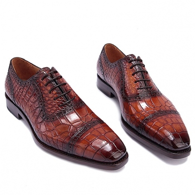 Formal Alligator Leather Cap Toe Oxford Dress Shoes