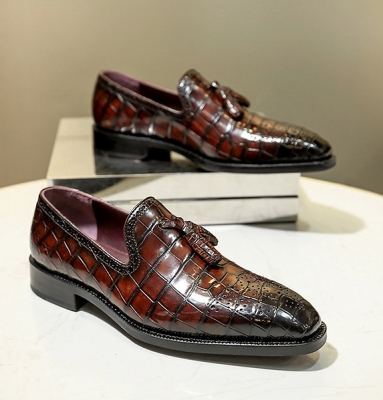 Handcrafted Genuine Alligator Leather Tassel Semi Formal Loafer