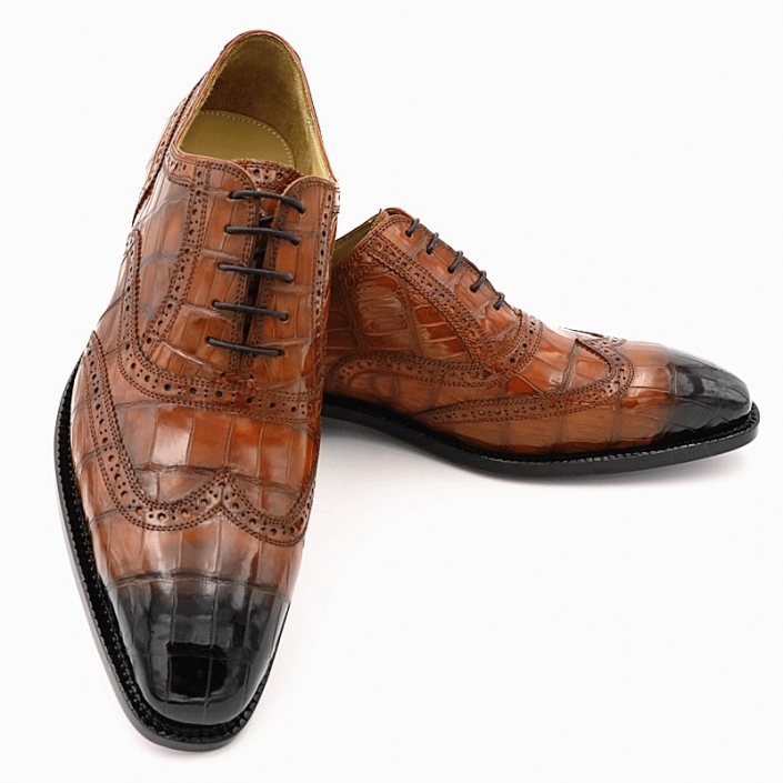 LIBERTYZENO Men's Wingtip Oxfords – Hand-Painted Alligator Print Leather Dress Shoes