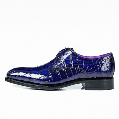 Alligator Oxfords Lace Up Leather Lined Dress Shoes-Blue