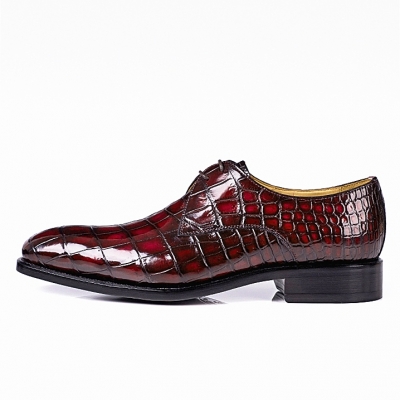 Alligator Oxfords Lace Up Leather Lined Dress Shoes-Burgundy