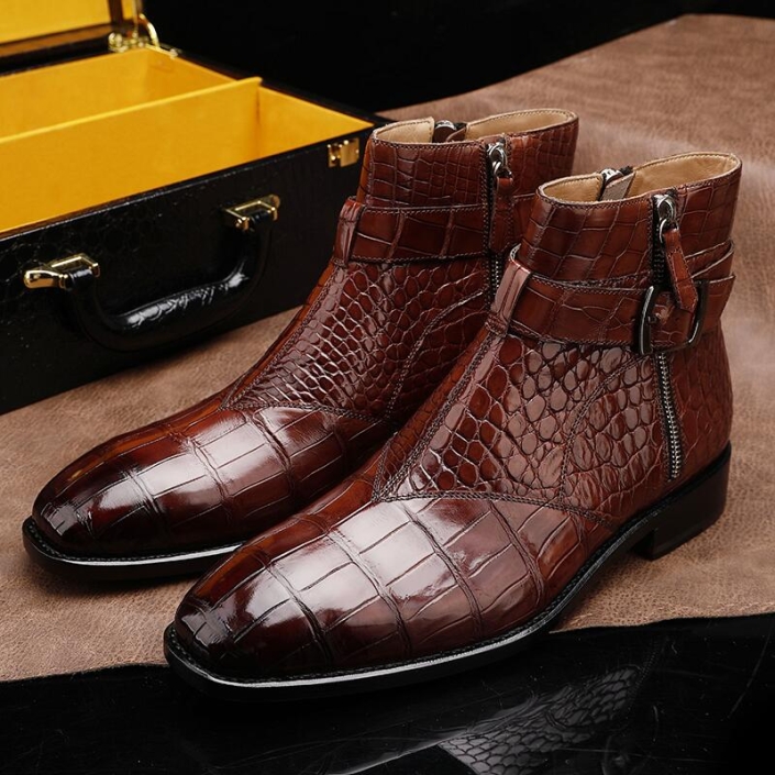 Men's Lace-up Boots Alligator Embossed
