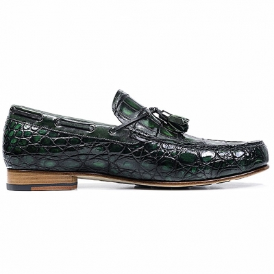 Alligator Slip-on Moccasin Tie-Bow Loafer Driving Shoes-Side