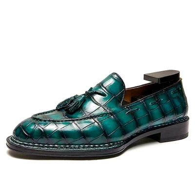 Alligator Tassel Slip-On Loafers in Goodyear Welted Construction-Blue