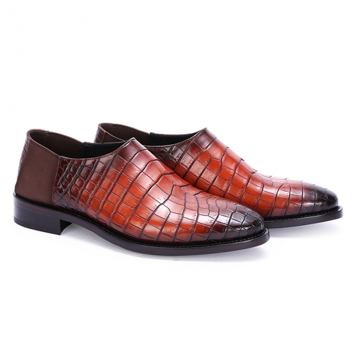 Casual Alligator Loafer Comfortable Slip-on Shoes for Men-Burgundy-1