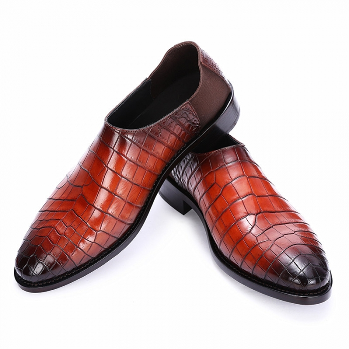 Casual Alligator Loafer Comfortable Slip-on Shoes for Men-Burgundy-2