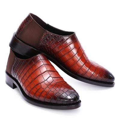 Casual Alligator Loafer Comfortable Slip-on Shoes for Men-Burgundy