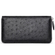 Genuine Ostrich Skin Long Wallet with Zipper for Men-Black