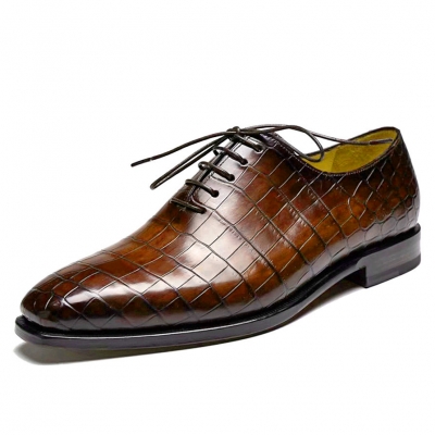 Handcrafted Alligator Oxford Formal Office Dress Shoes for Men-Brown