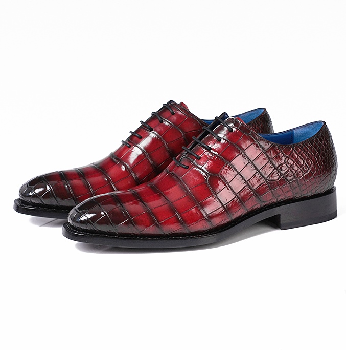 Handcrafted Genuine Alligator Leather Lace up Shoes Wholecut Oxford Shoes-Burgundy
