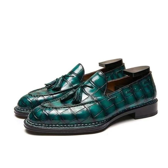 Mens Alligator Tassel Slip-On Loafers in Goodyear Welted Construction