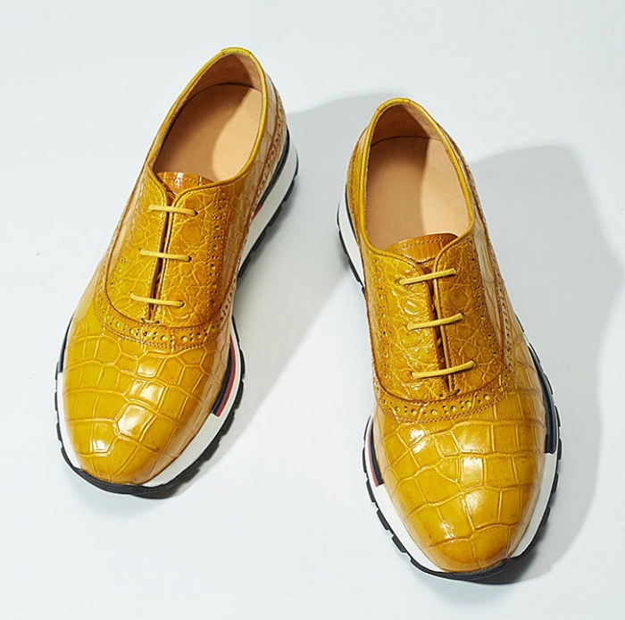 Alligator Leather Sneaker for Men-Yellow