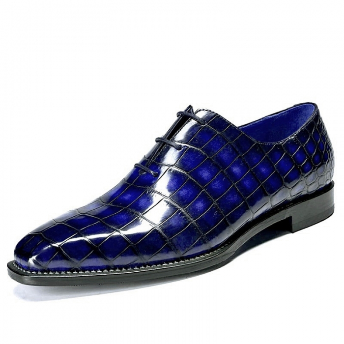 Alligator Leather Whole Cut Oxford Shoes-Blue
