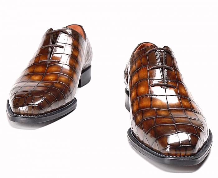 Alligator Leather Wholecut Oxford Shoes-Tan-1