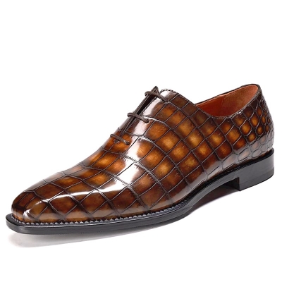Alligator Leather Wholecut Oxford Shoes-Tan