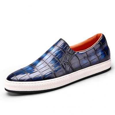 Men’s Alligator Leather Lace Up Sneakers-Blue