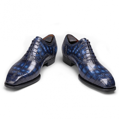 Men’s Classic Modern Business Alligator Leather Dress Shoes-Blue-1