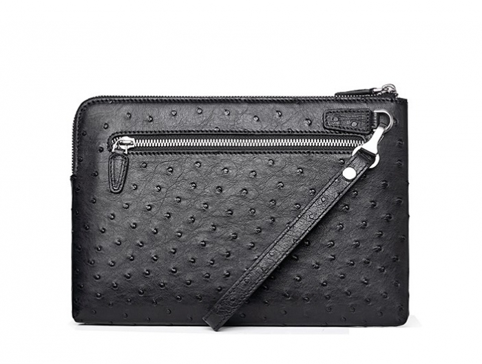 Ostrich Envelope Clutch Bag Business Portfolio Briefcase Large Wallet With Strap-Back