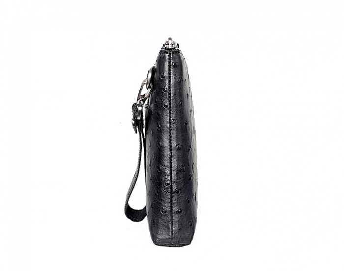 Ostrich Leather Large Wallet with Strap Wristlet Clutch Bag for Men-Side