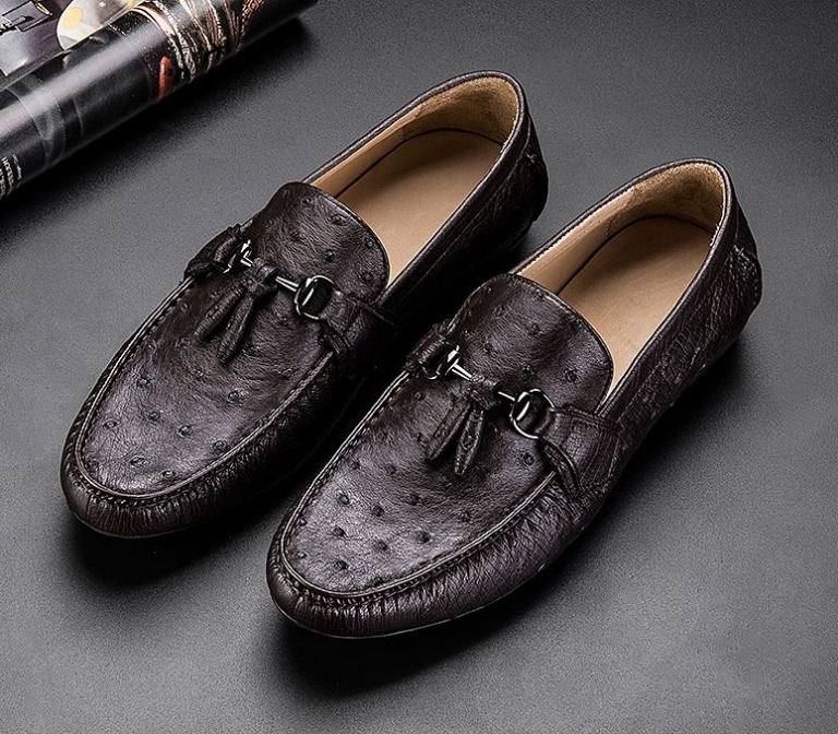 Comfortable Ostrich Leather Tassel Loafer Slip-On Shoes