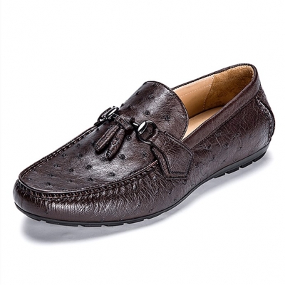 Comfortable Ostrich Leather Tassel Loafer Slip-On Shoes-Brown