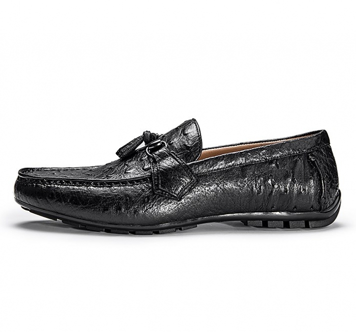 Comfortable Ostrich Leather Tassel Loafer Slip-On Shoes-Side
