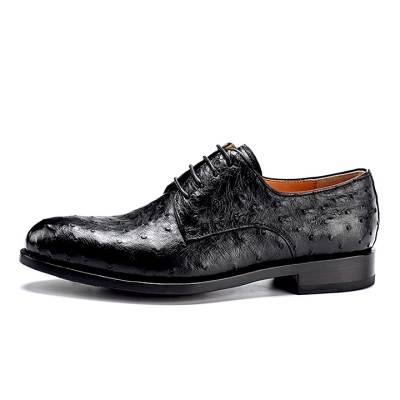 Ostrich Skin Derby Oxford Formal Dress Shoes Goodyear Welt-Black